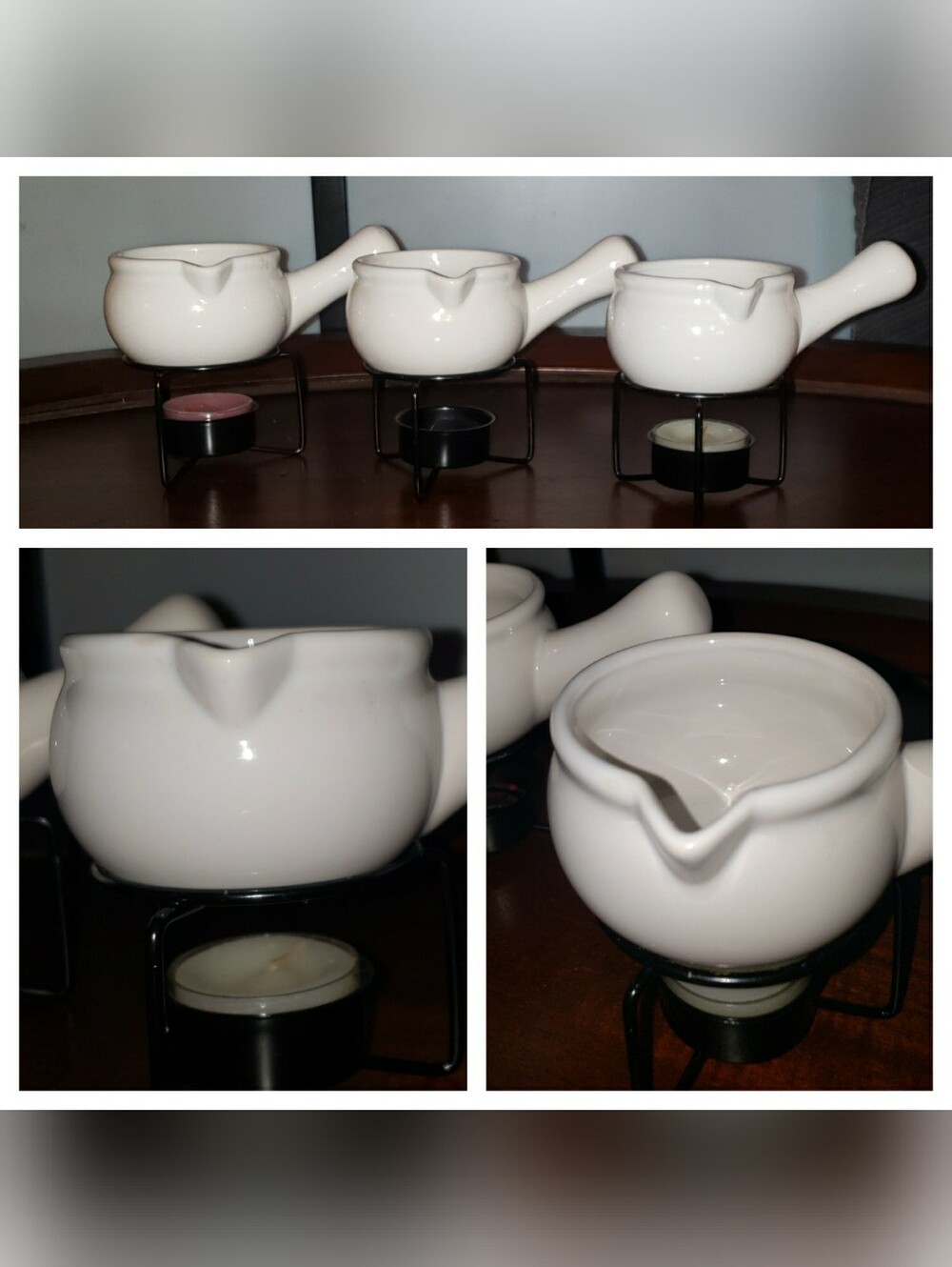 White Ceramic Fondue or Sauce Warmers - Set of 3